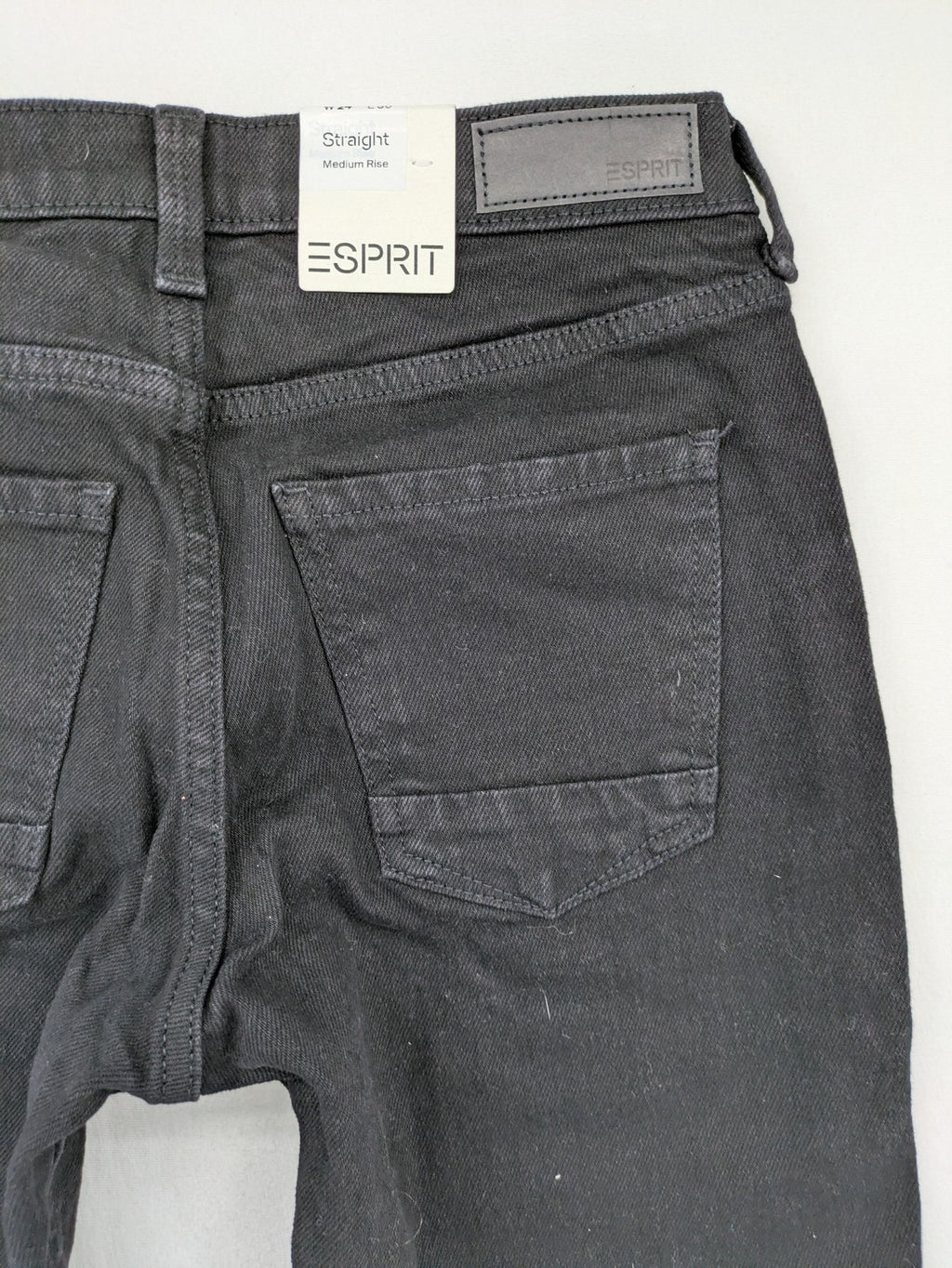 Esprit grey straight jeans with medium rise, classic denim style, zip and button closure.