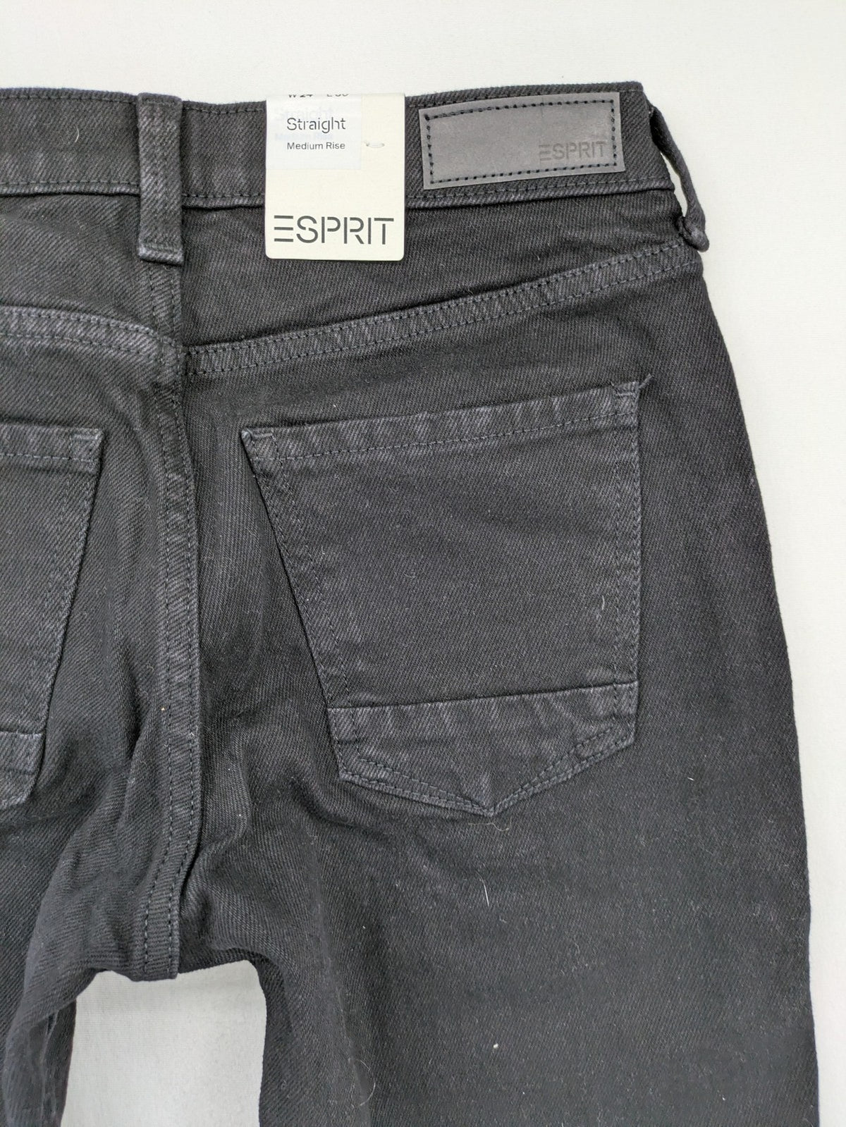 Esprit grey straight jeans with medium rise, classic denim style, zip and button closure.