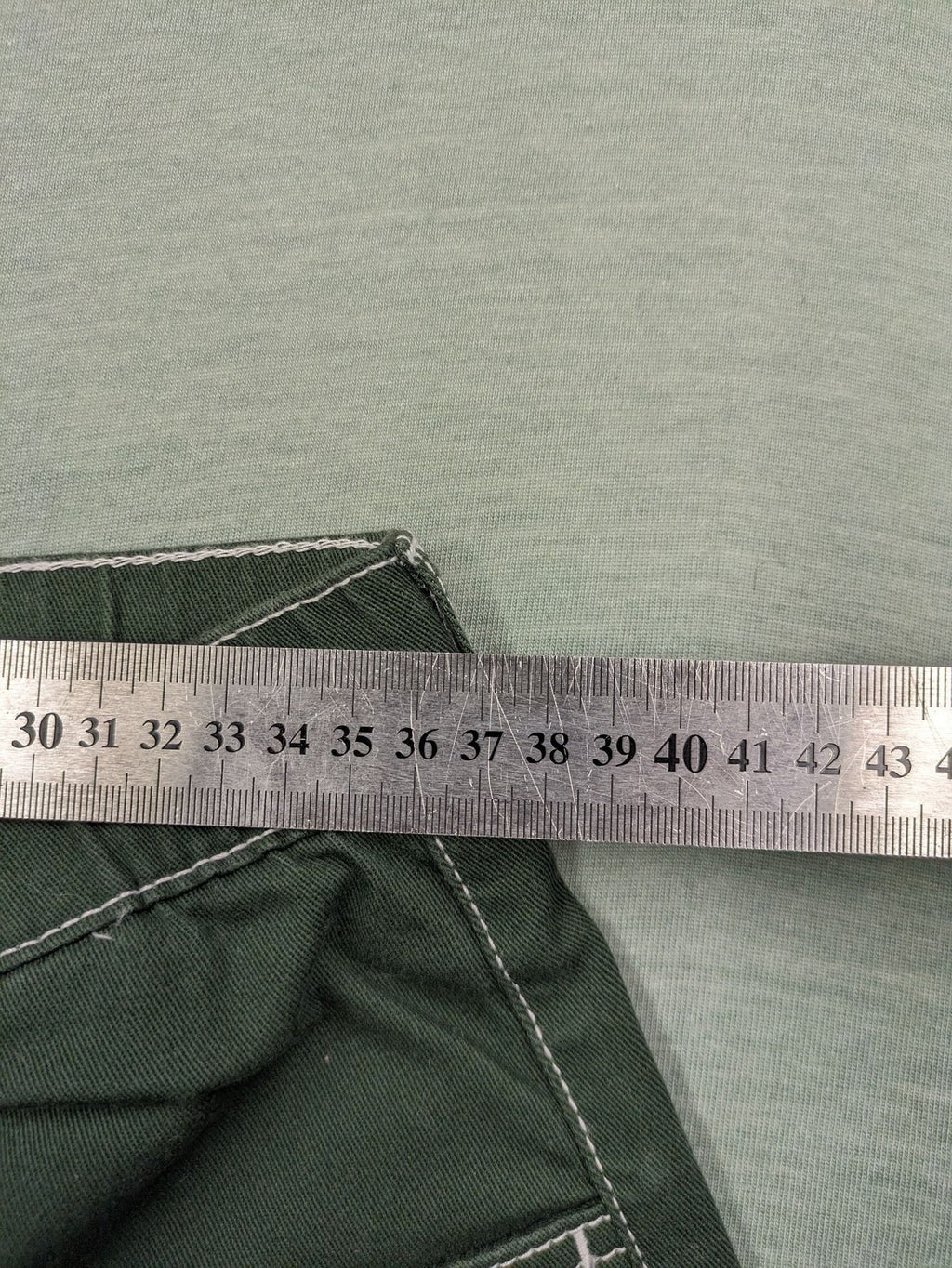 BPC Bonprix green pants wide leg high waist with white contrast stitching