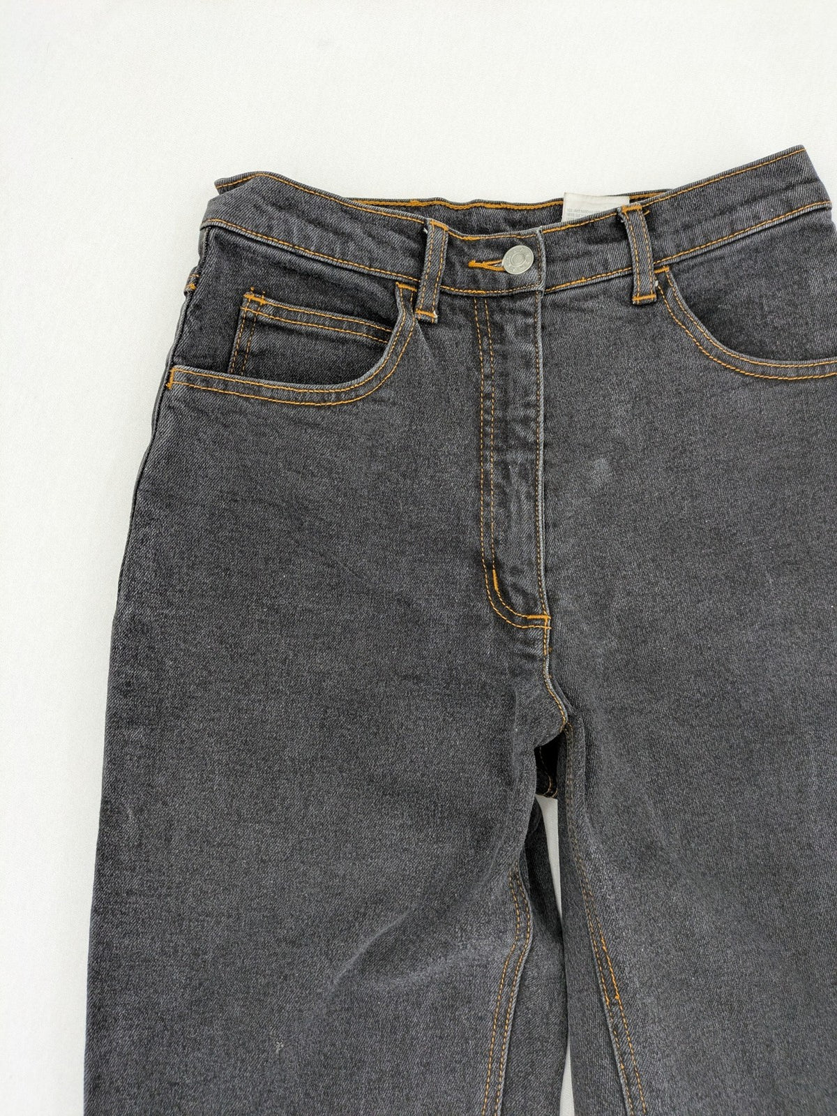 john baner grey high waist mom jeans classic 5-pocket design with contrast stitching