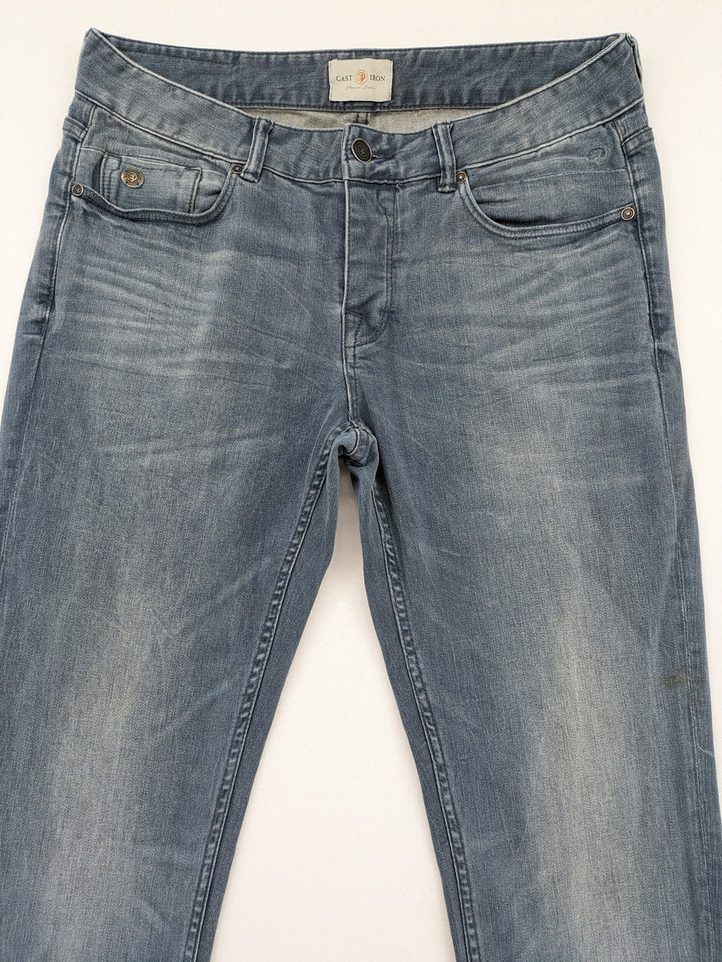 CAST IRON blue straight jeans Riser Slim Fit with classic button fly and casual wash.