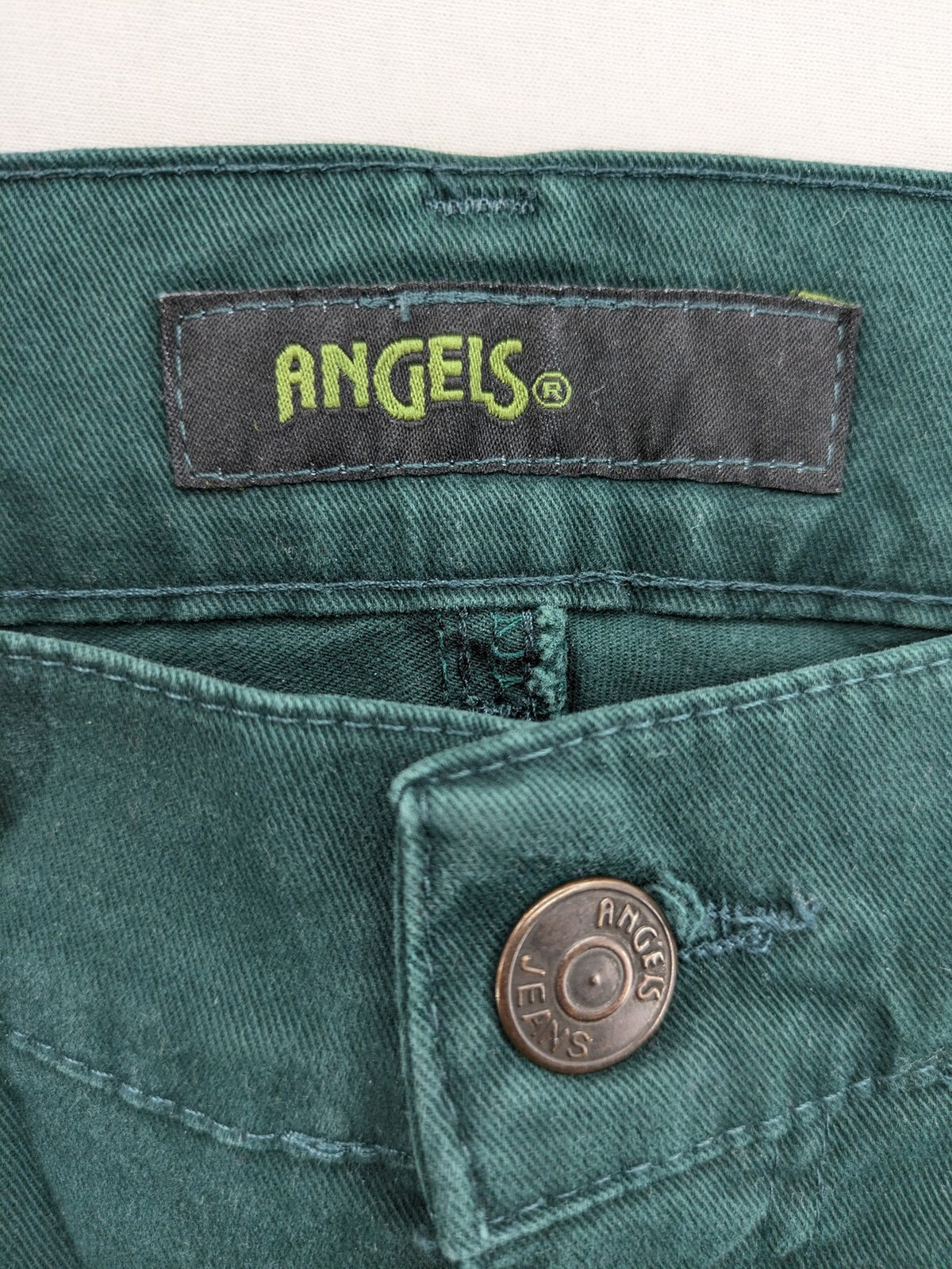 Angels green straight jeans, 5-pocket style, made from cotton blend with stretch.