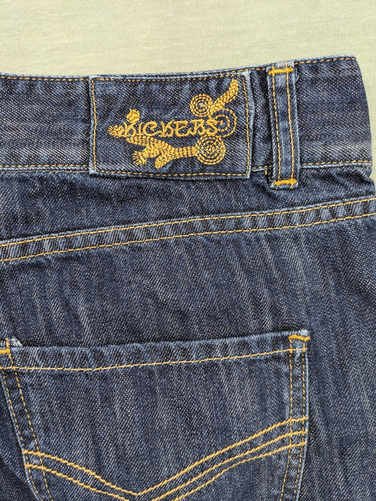 Kickers blue straight leg jeans with double button closure and 5-pocket design.
