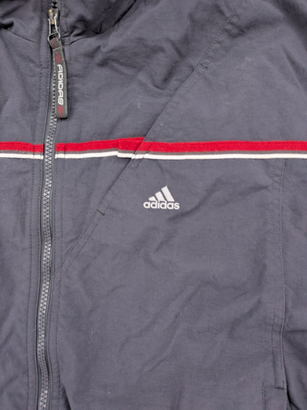 Adidas vintage bomber jacket multi colour fleece lined big logo on back