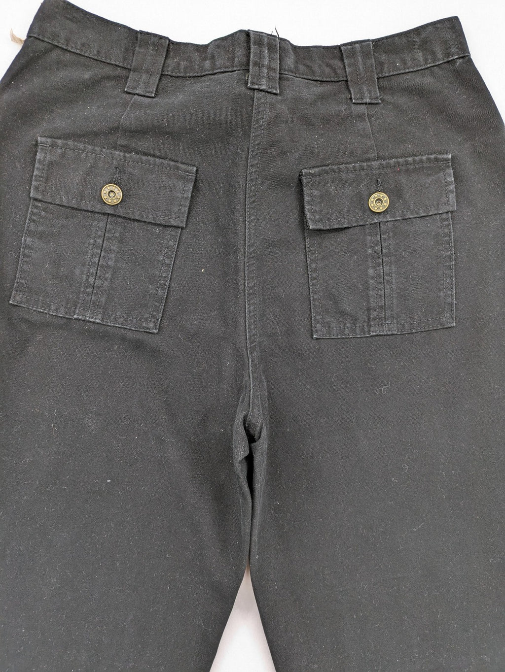 Vunic black cargo pants high-waisted straight leg cotton with zipper and button closure.