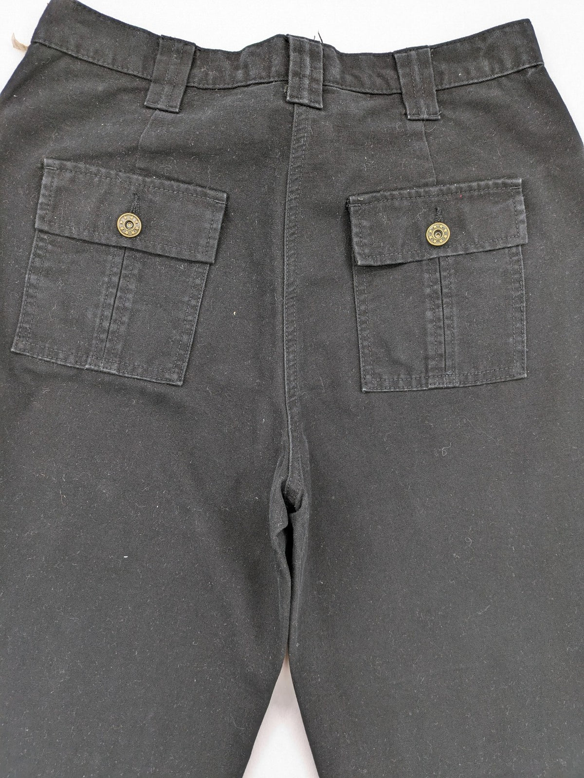 Vunic black cargo pants high-waisted straight leg cotton with zipper and button closure.