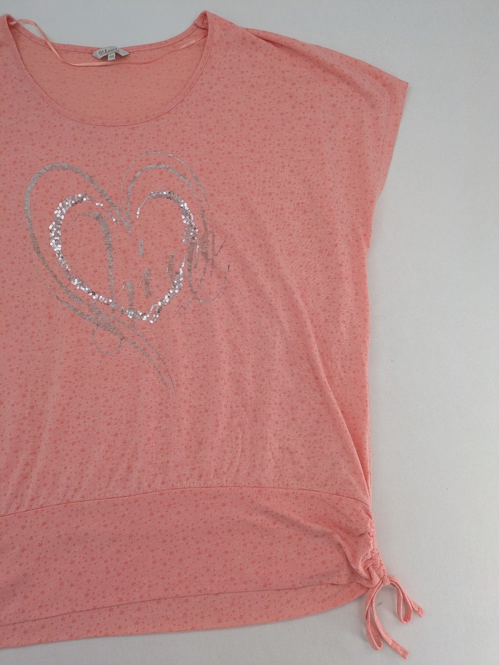 M&S Mode pink top with silver sequined heart graphic and star pattern, 3XL.