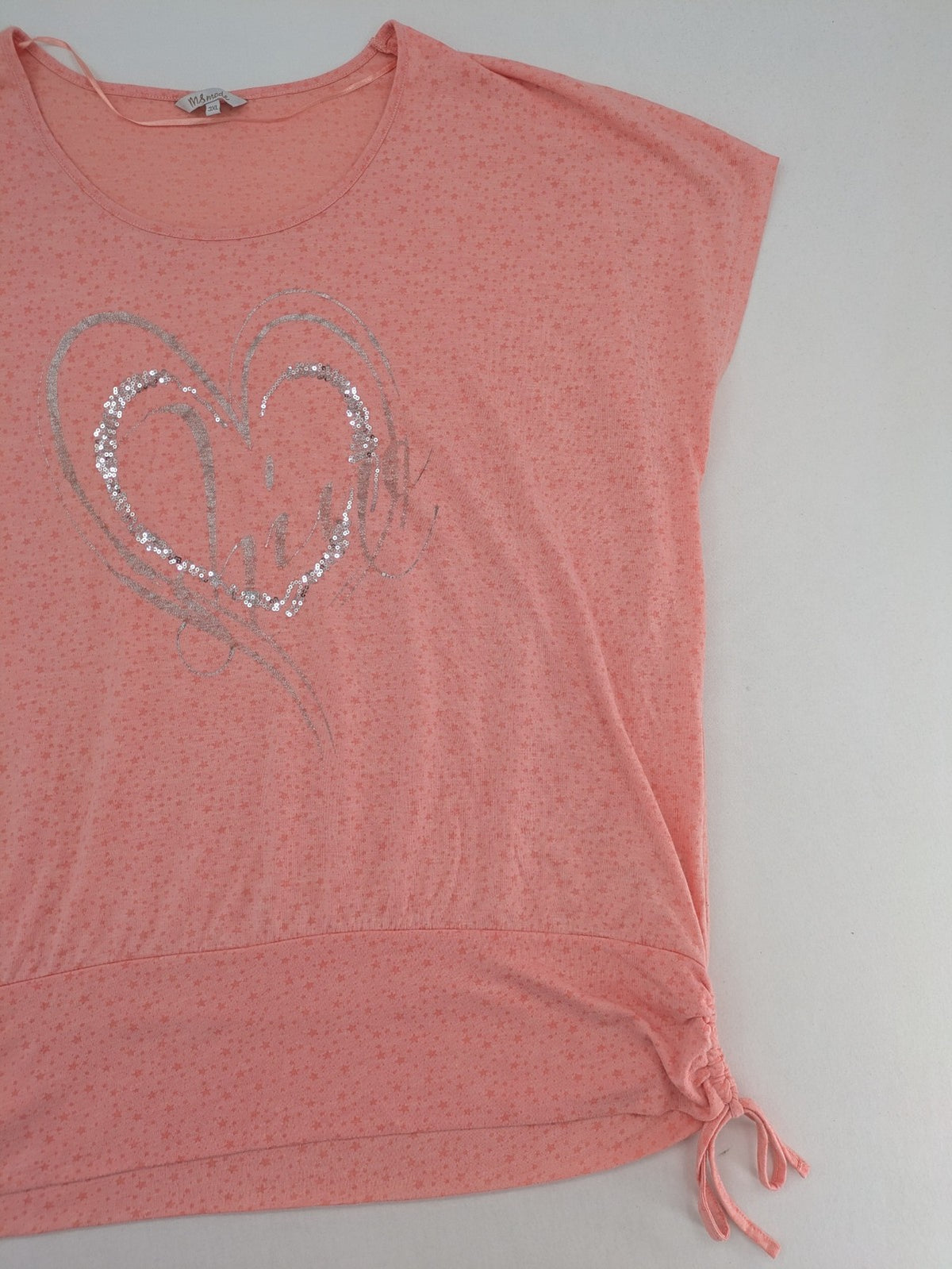 M&S Mode pink top with silver sequined heart graphic and star pattern, 3XL.