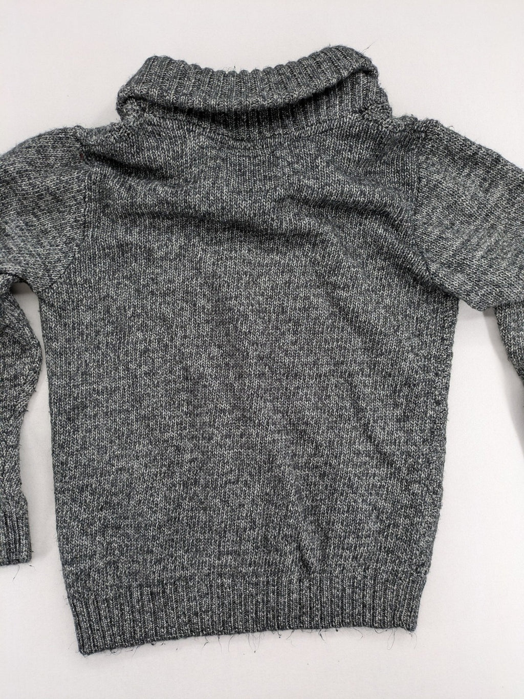 Jean Pascale grey turtle neck jumper with shawl collar and ribbed details.