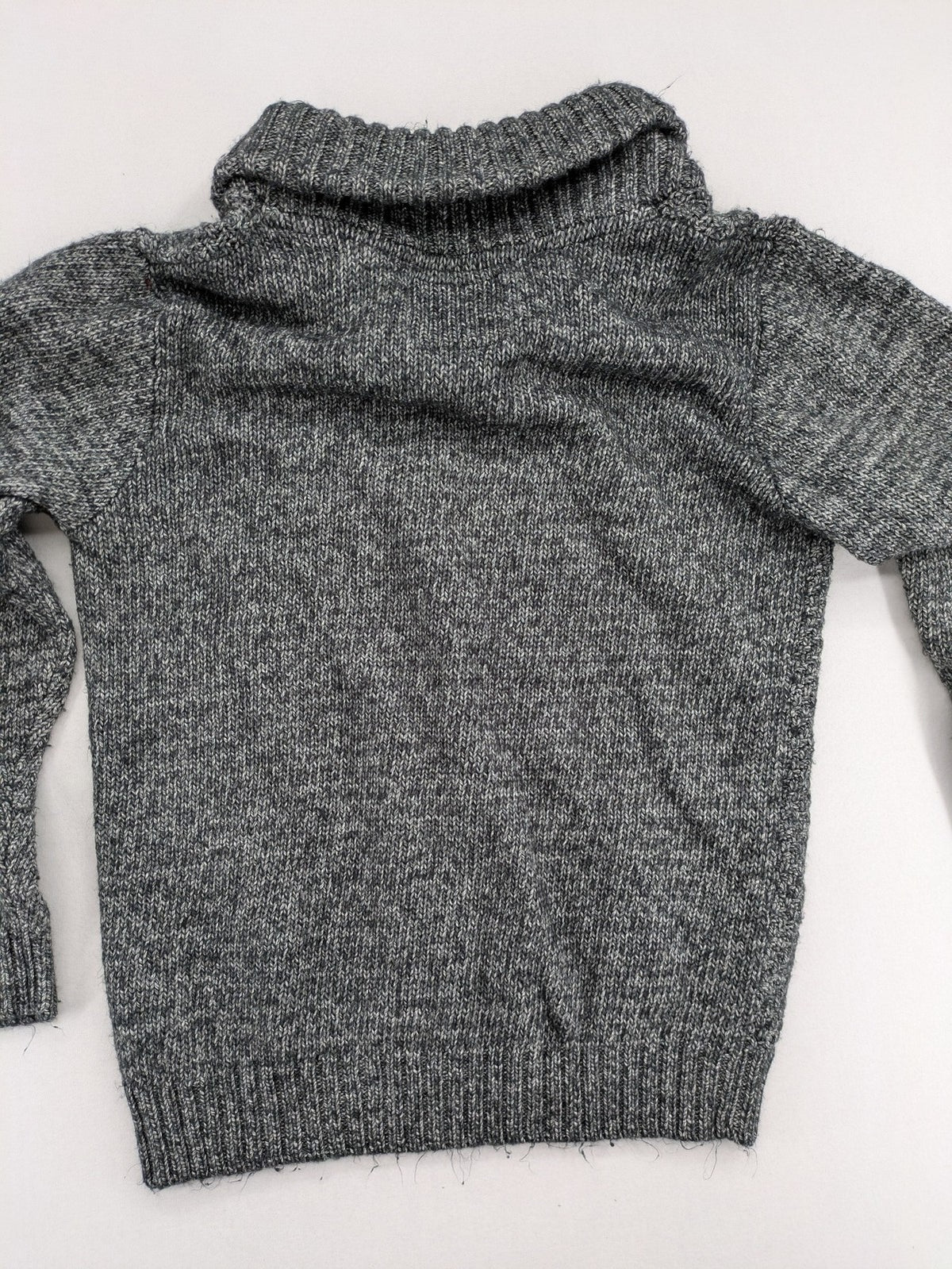 Jean Pascale grey turtle neck jumper with shawl collar and ribbed details.