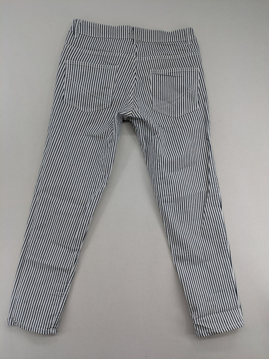 UP2FASHION blue and white striped straight jeans with five-pocket style and cotton stretch material.