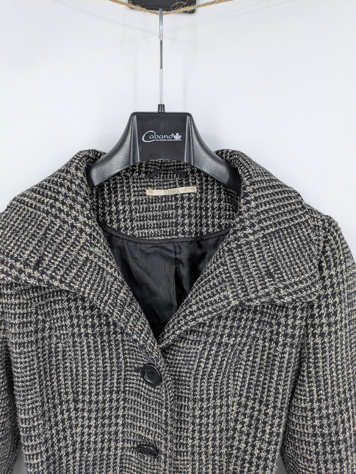 Xanaka beige trench coat houndstooth pattern wool blend with matching belt.