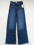 H&M blue wide leg high waist jeans with classic 5-pocket design and stretch denim.