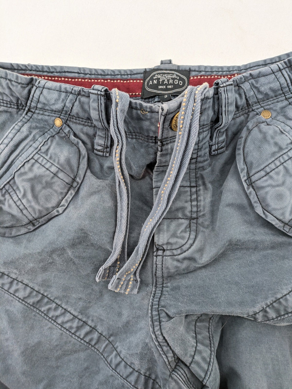 Antargo grey cargo shorts washed finish multi-pocket design durable cotton