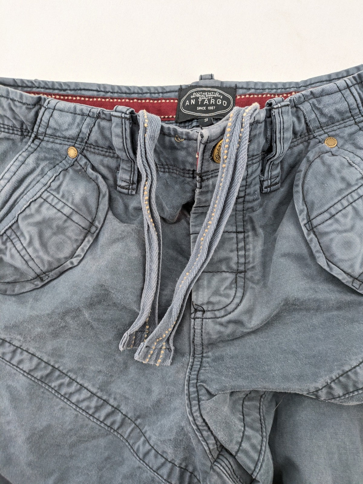 Antargo grey cargo shorts washed finish multi-pocket design durable cotton