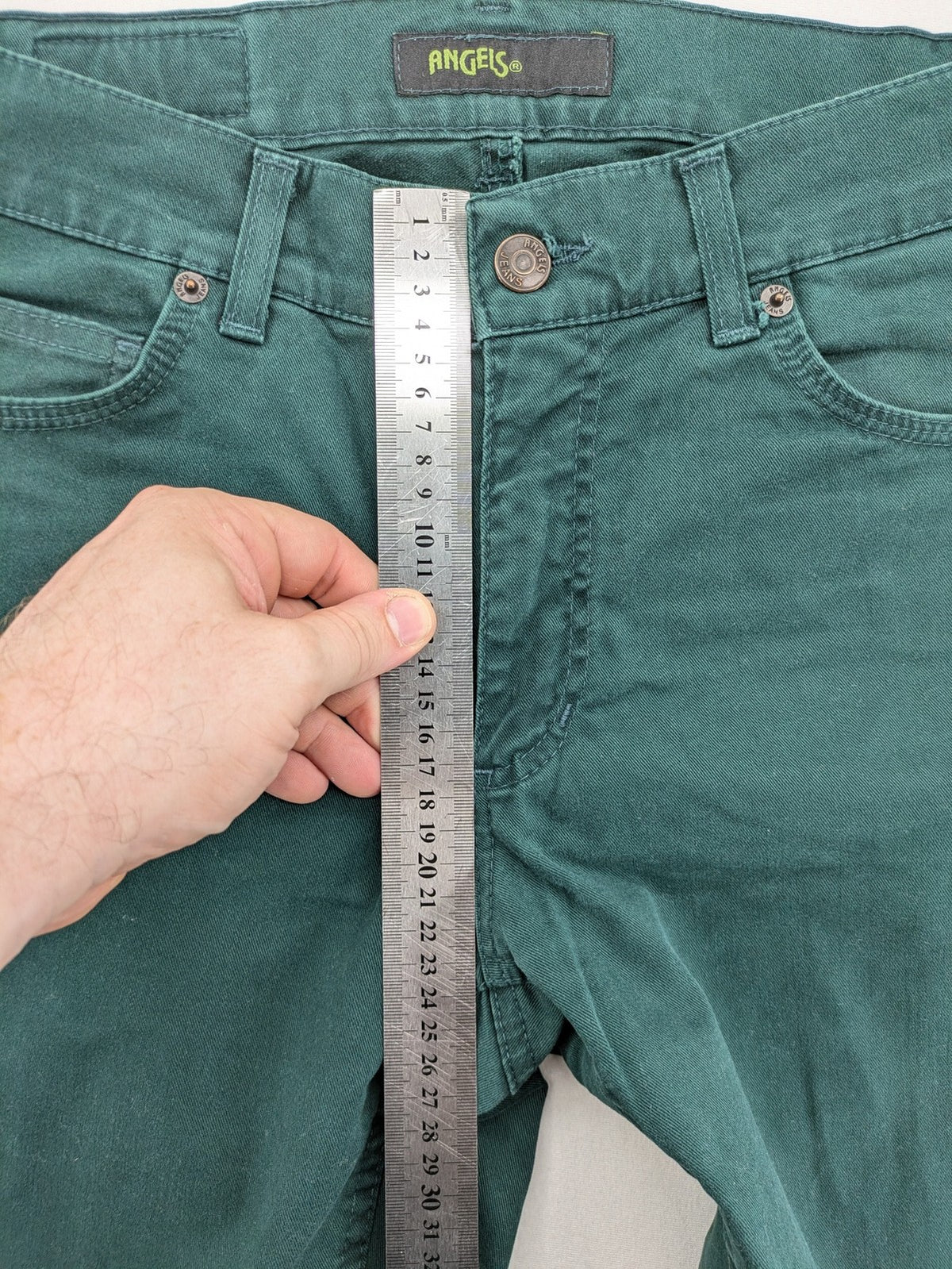 Angels green straight jeans, 5-pocket style, made from cotton blend with stretch.