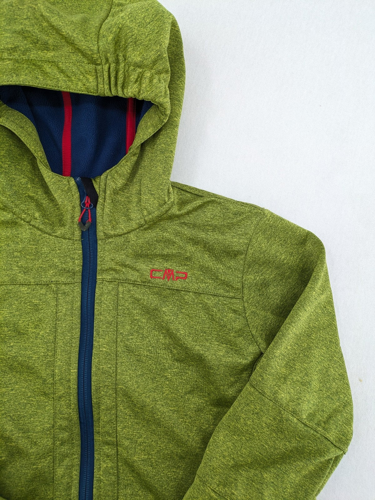 CMP outdoor coat blue and green with fleece lining, zip closure, and hood.