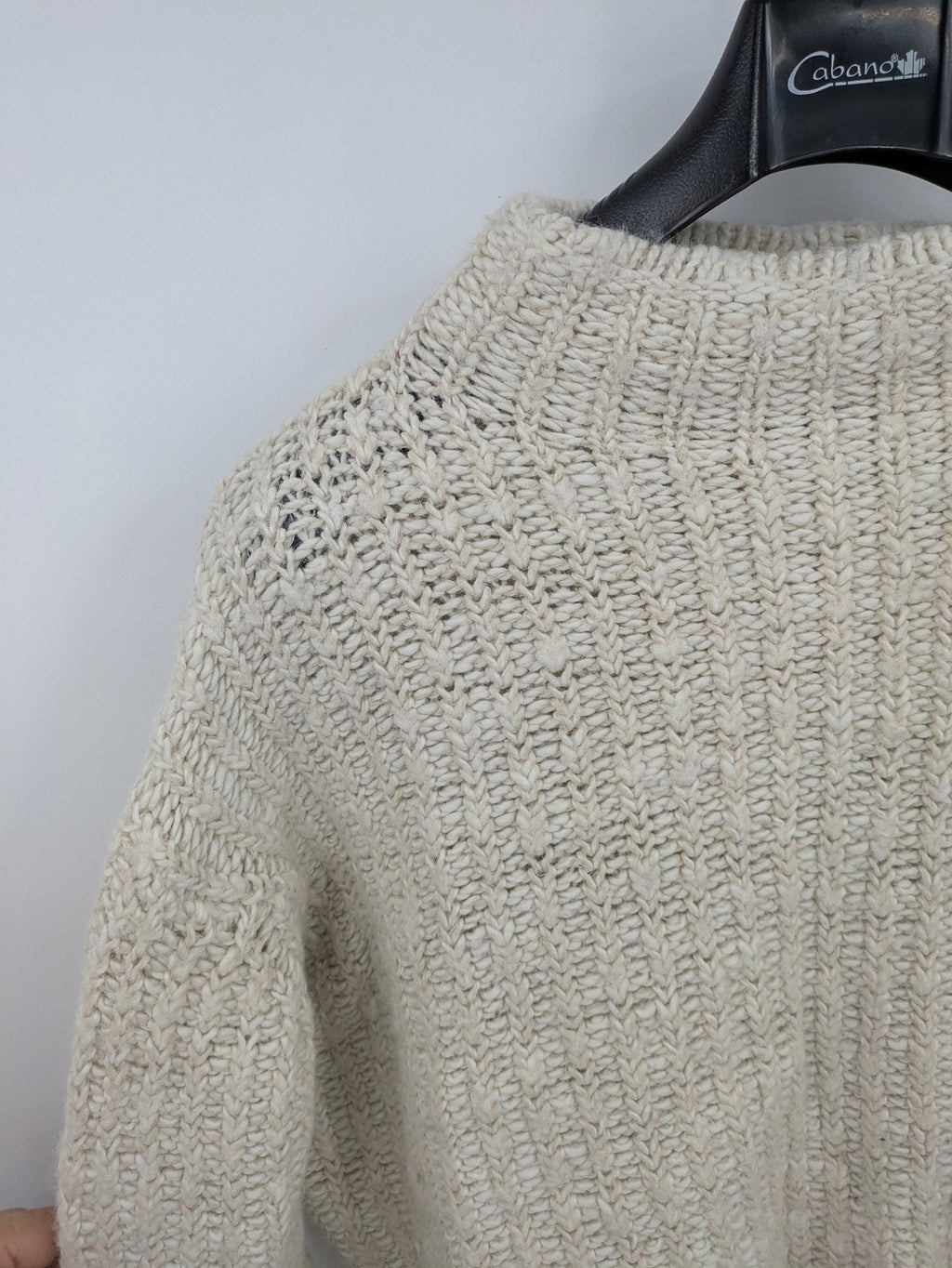OPUS beige knit jumper chunky knit design with stand-up collar and relaxed fit