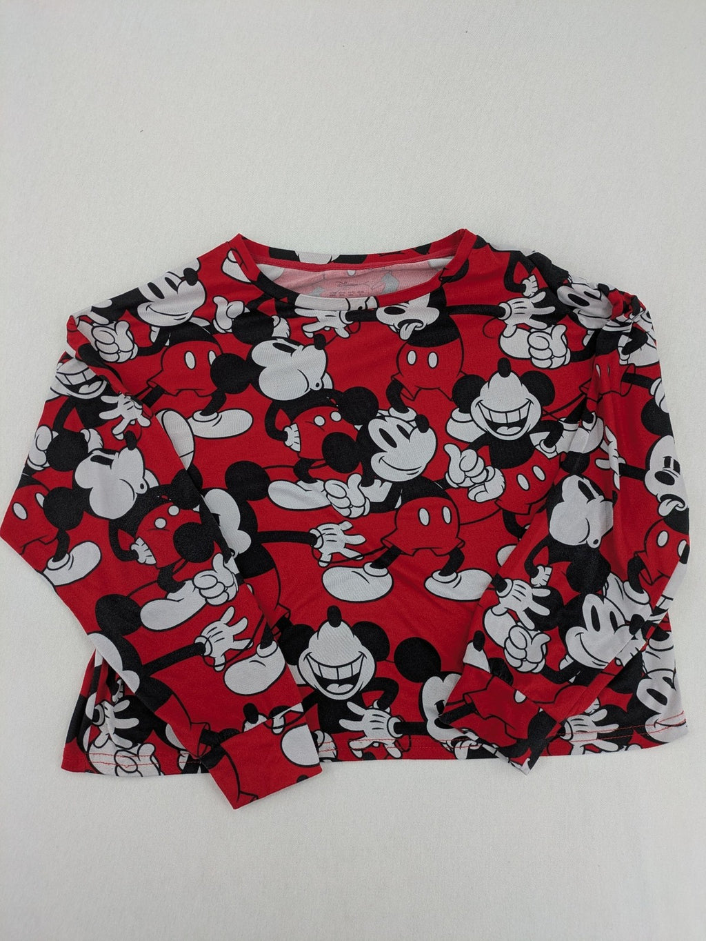 Disney loungewear set red and black with allover Mickey Mouse print and long sleeves.