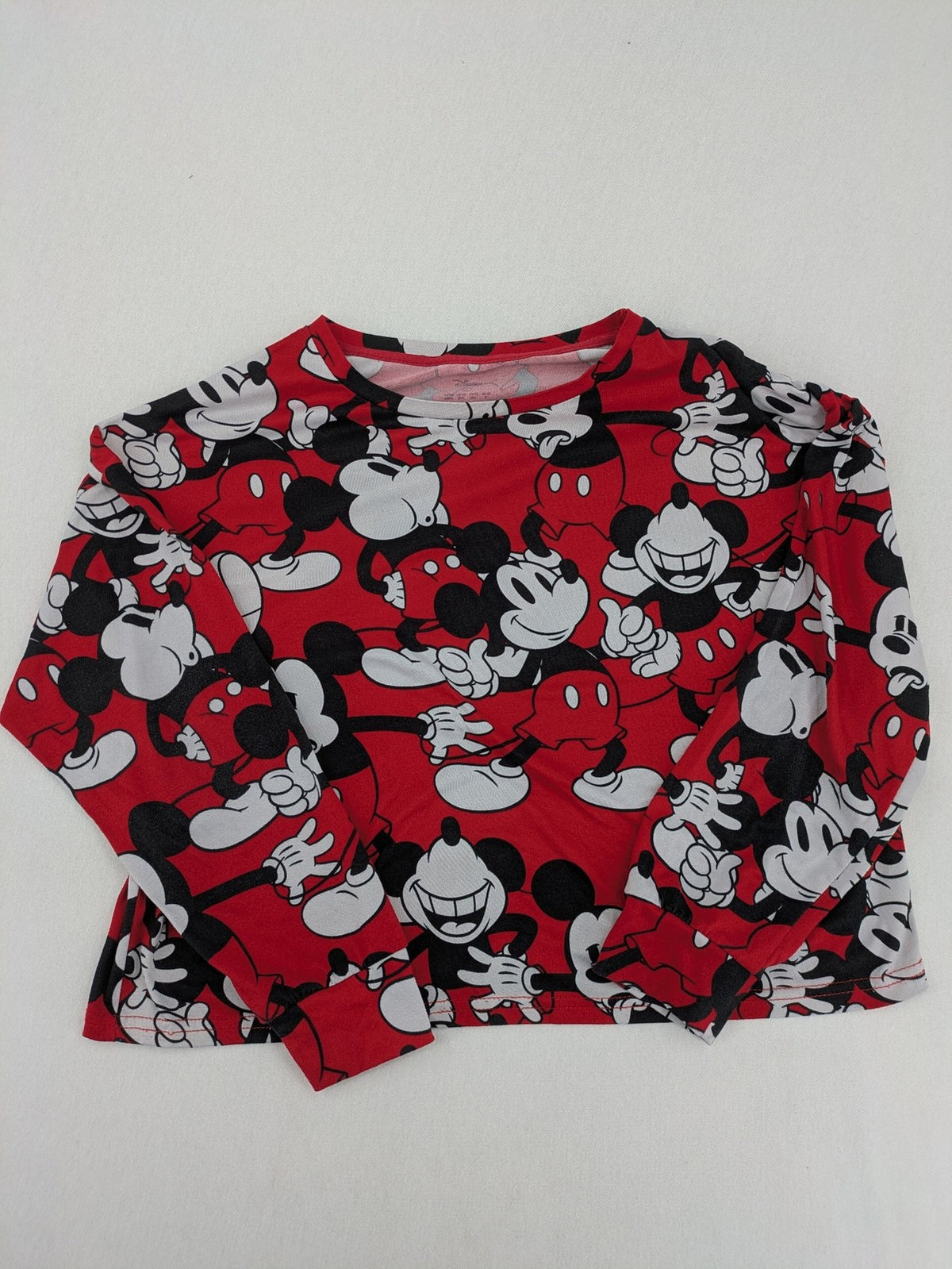 Disney loungewear set red and black with allover Mickey Mouse print and long sleeves.