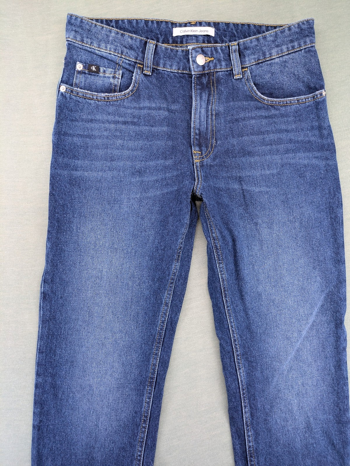 Calvin Klein Jeans blue straight jeans classic five-pocket design adjustable waistband 100% cotton