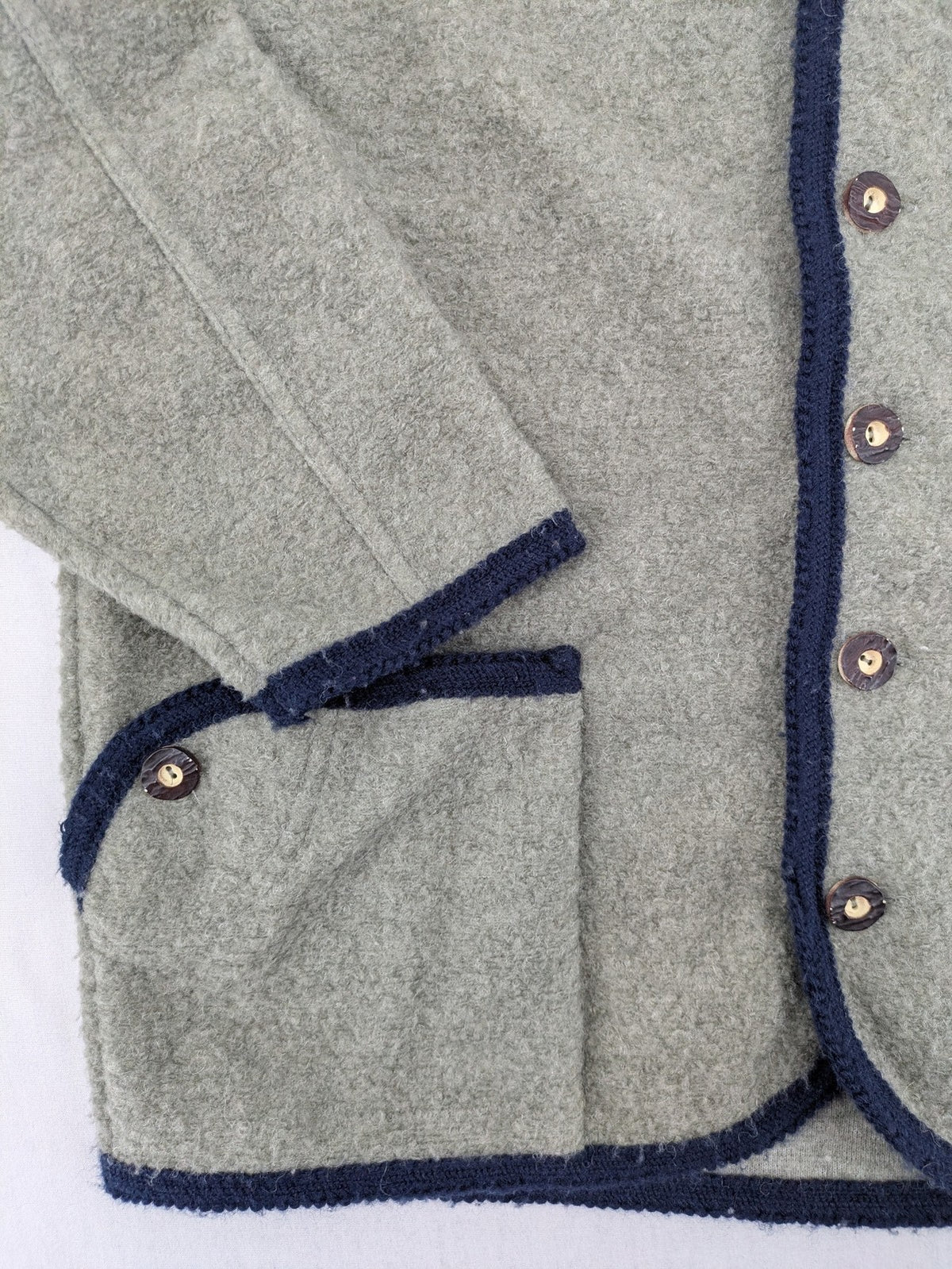 Caramasov grey and navy children's Janker jacket with contrasting trim and rustic buttons.