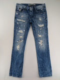 Red Bridge blue straight jeans distressed ripped design button fly five-pocket style