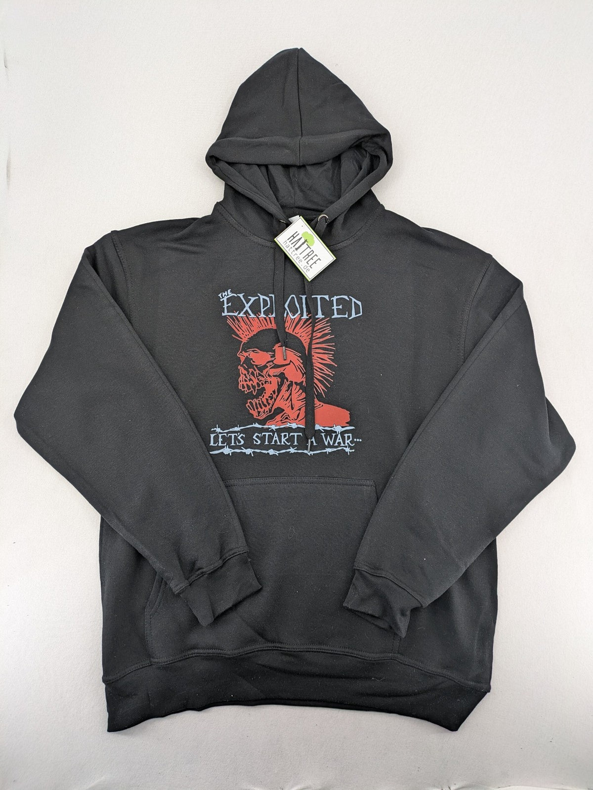 The Exploited black zip-through hoodie with large front print of skull and logo.