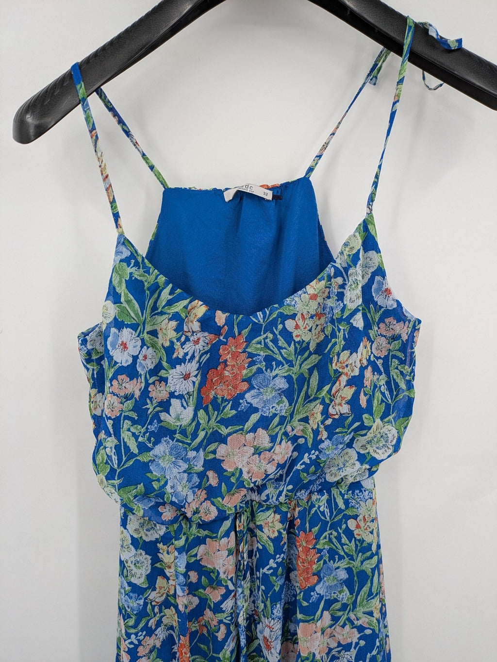 edc by Esprit multi floral midi dress blue chiffon fabric adjustable spaghetti straps