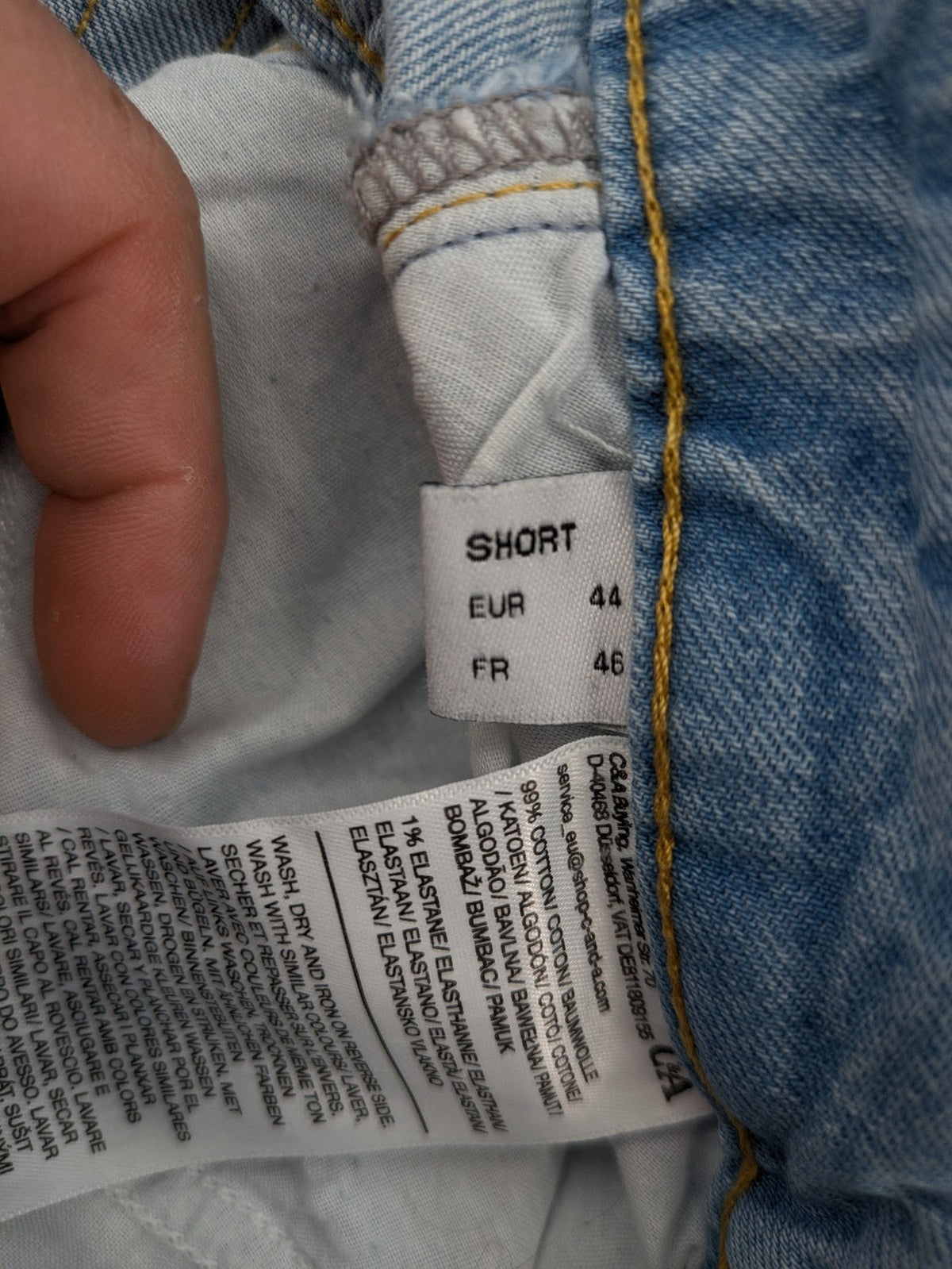 C&A blue wide leg jeans, classic five-pocket design, high rise denim, size EUR 44.