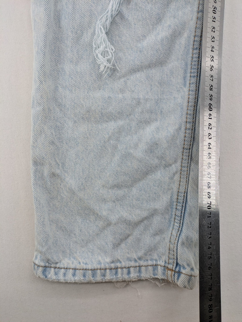 FB Sister blue mom jeans high waist distressed denim with knee rips and classic fit.