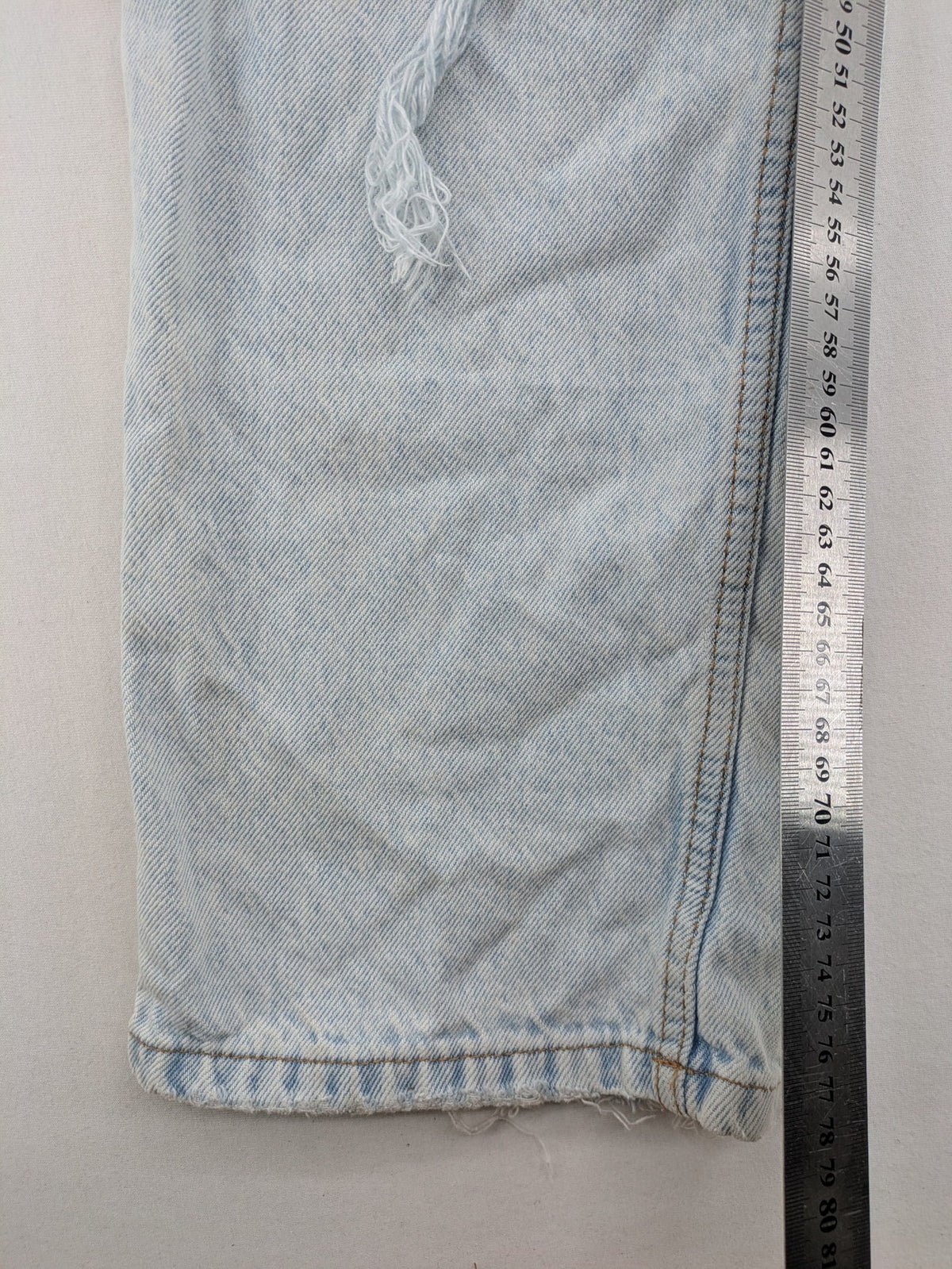 FB Sister blue mom jeans high waist distressed denim with knee rips and classic fit.