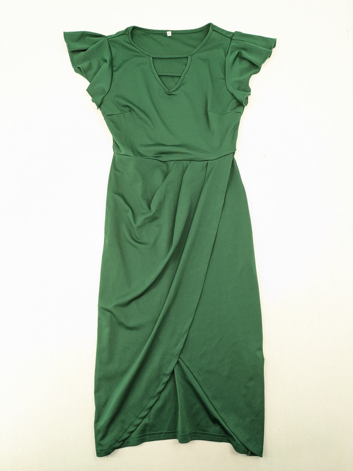 Bridal Party Dress green wrap dress V-neck cut-out detail with flutter sleeves