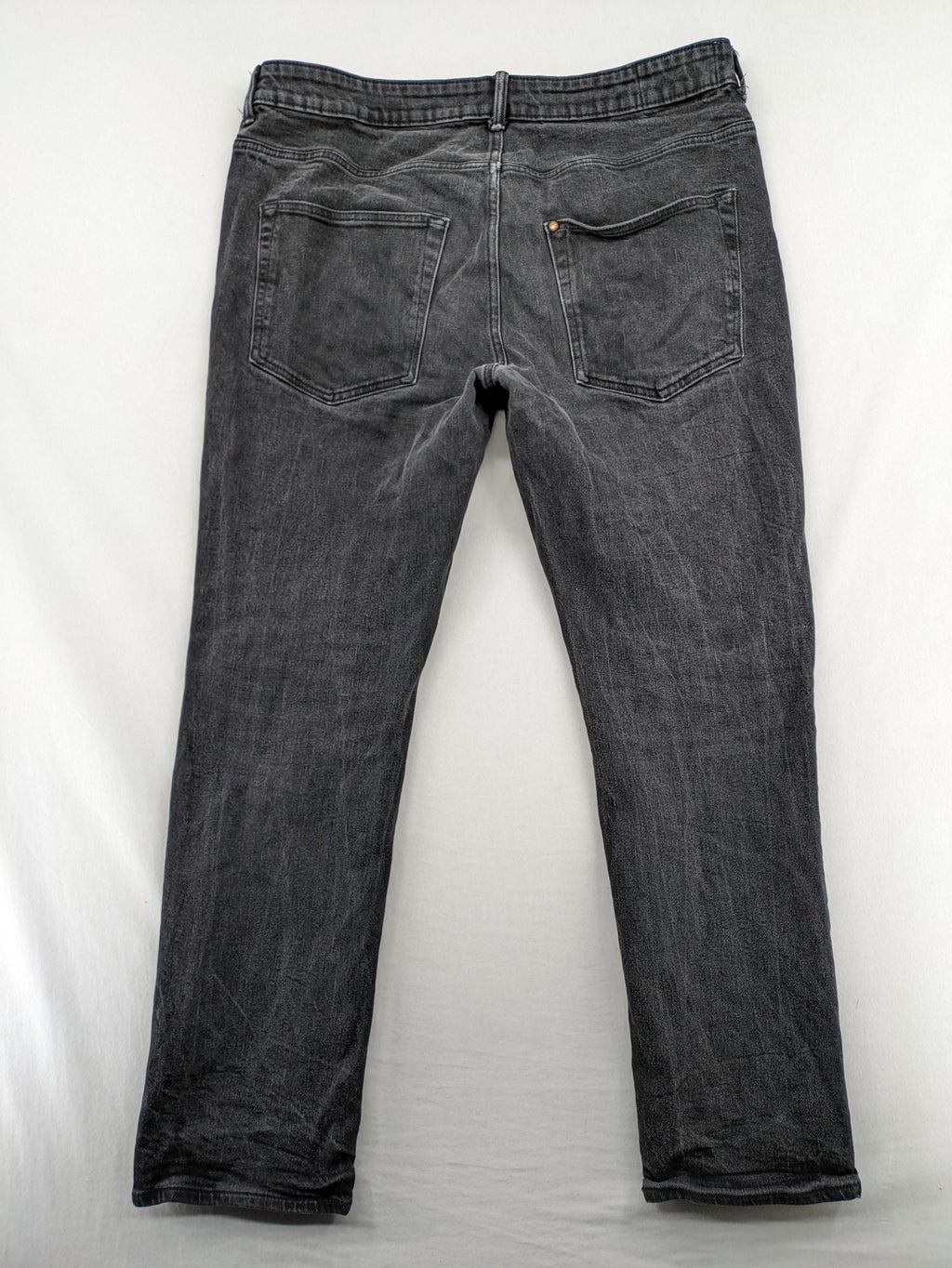 H&M grey straight jeans regular fit dark wash cotton blend with classic styling.