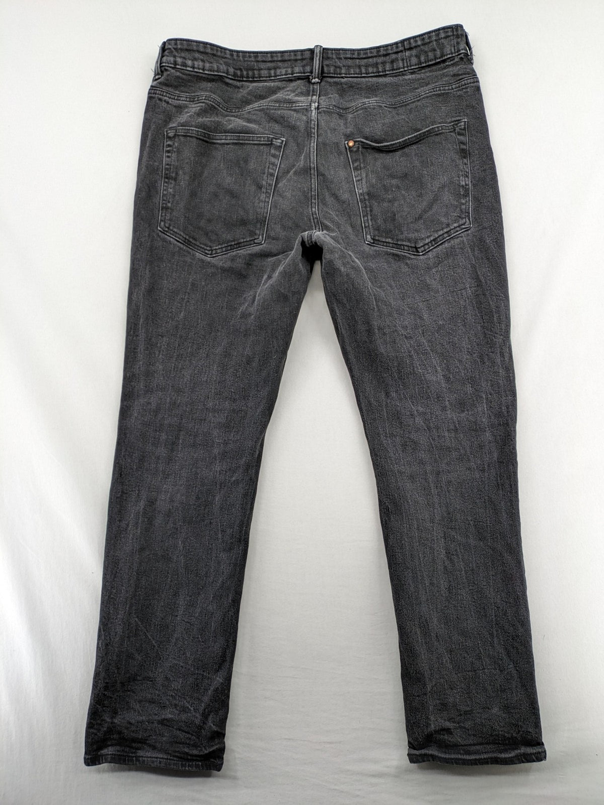 H&M grey straight jeans regular fit dark wash cotton blend with classic styling.