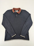 QS Dress Yourself orange and grey contrast collar dark blue turtle neck jumper