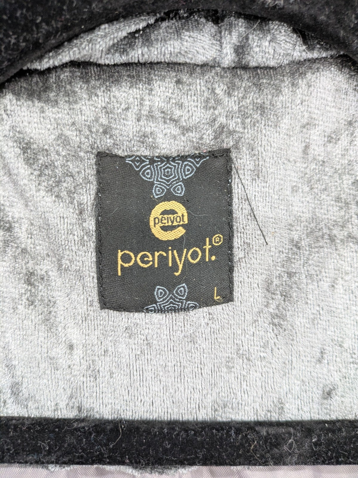 Periot grey puffer jacket with high collar and O-ring zipper detail in velvet texture.