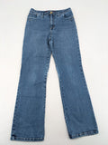 Vunic blue bootcut jeans medium wash five-pocket style with zipper and button closure