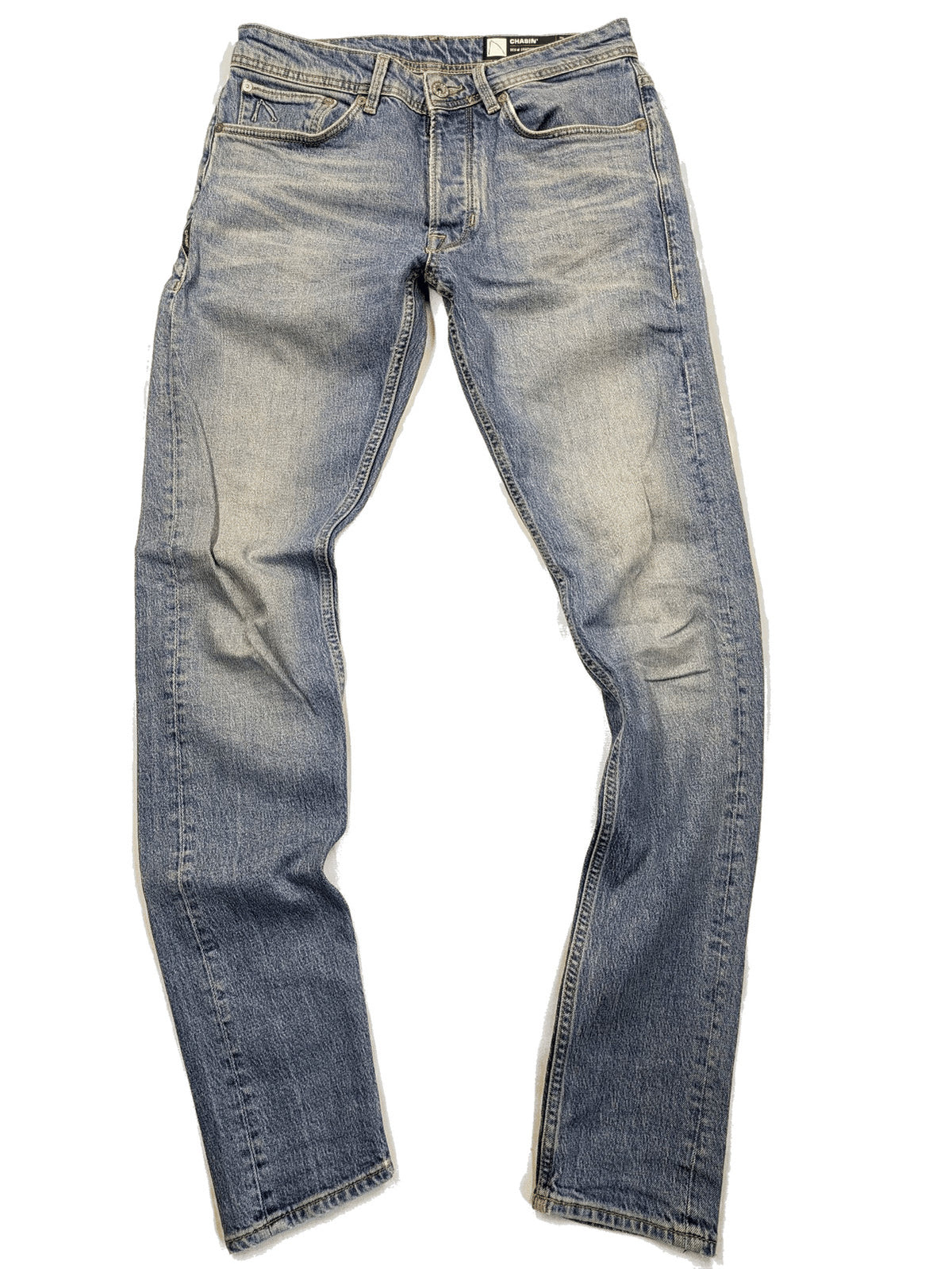 CHASIN' blue slim fit jeans with button fly and classic denim craftsmanship.