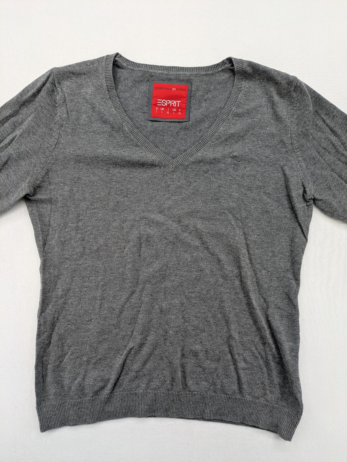 Esprit grey turtle neck jumper with V-neck, ribbed cuffs, 100% cotton.