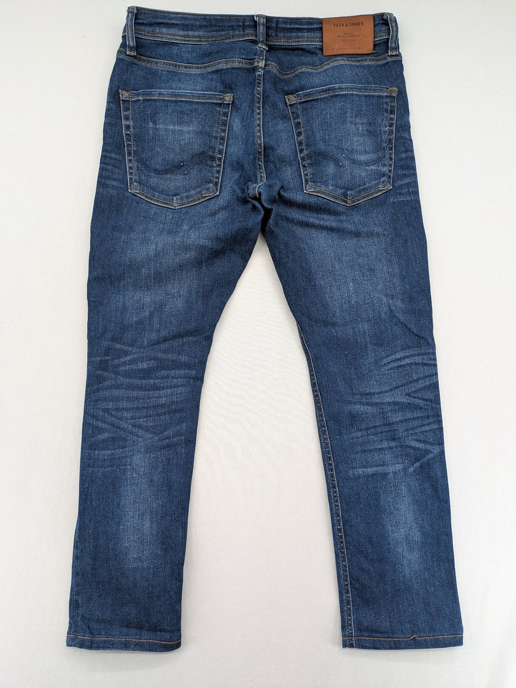 Jack & Jones blue straight jeans Glenn Slim Fit with classic button fly and denim stretch.