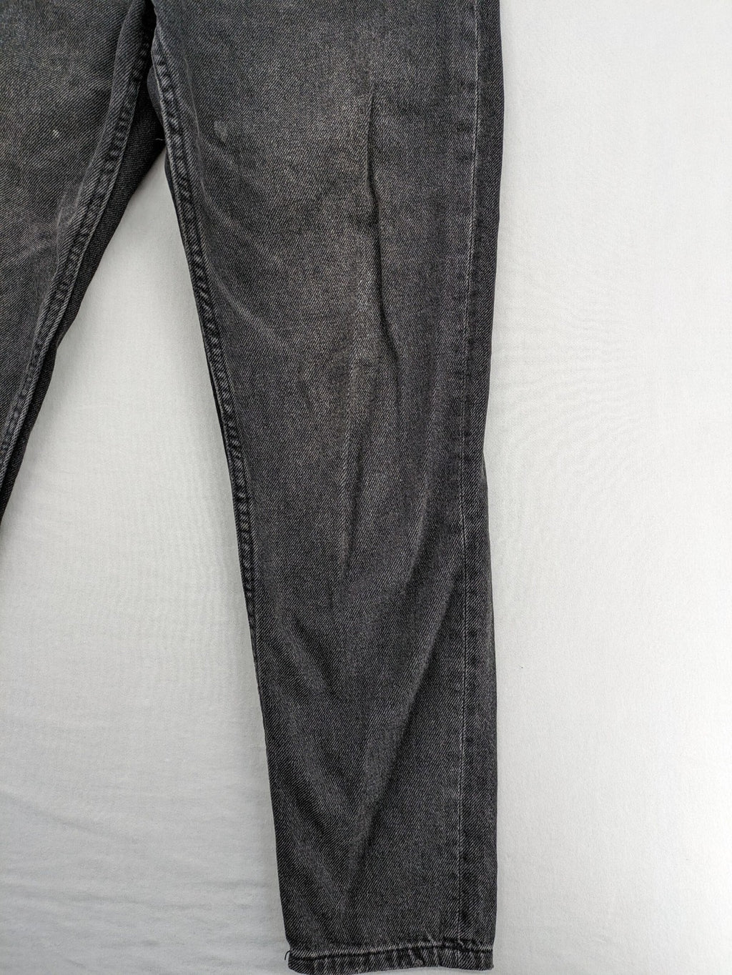 Bershka black mom jeans high-waist straight leg washed denim with classic five-pocket design.