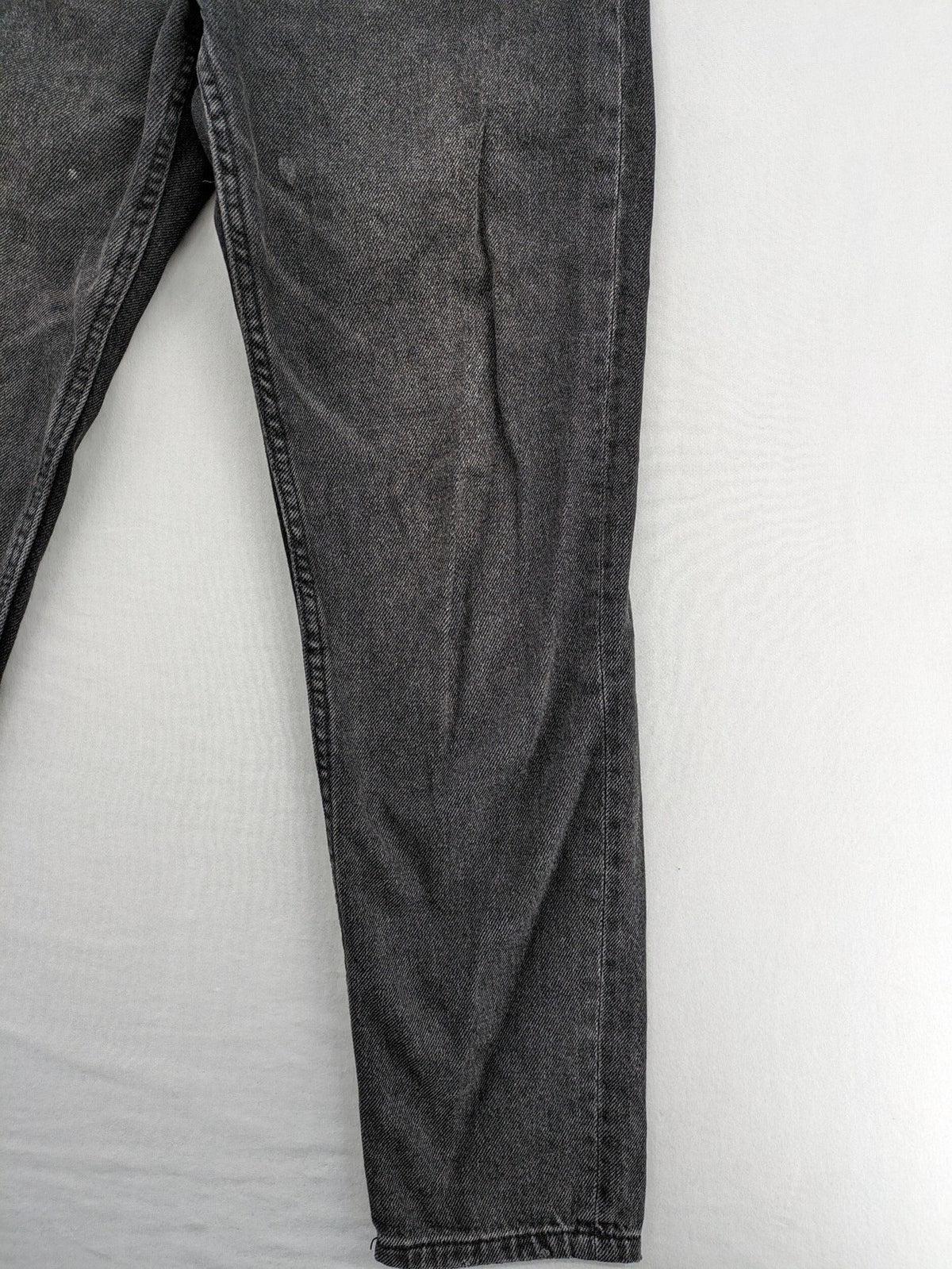 Bershka black mom jeans high-waist straight leg washed denim with classic five-pocket design.
