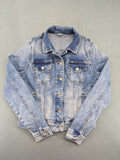 LTB blue denim jacket slim fit used look with button closure and chest pockets