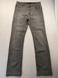 BRAX grey straight jeans with classic 5-pocket style and washed denim finish.