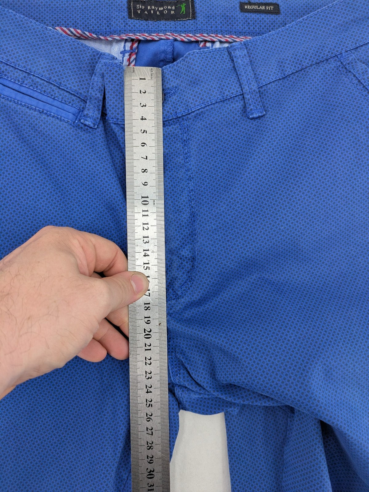 Sir Raymond Tailor blue chino pants cotton with subtle allover dot pattern