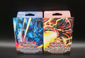 Yu-Gi-Oh! card games blue, red, yellow packaging featuring Egyptian Gods and legendary cards.