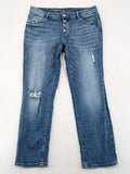 Yessica blue straight jeans distressed details button fly cropped style