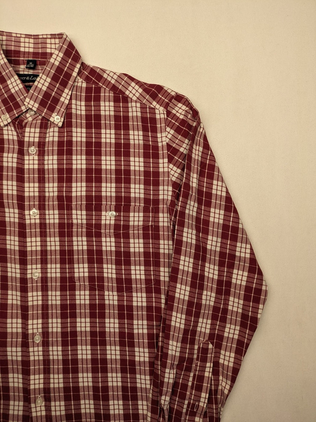Rover & Lakes red checkered long sleeve shirt, button-down collar, 100% cotton twill.