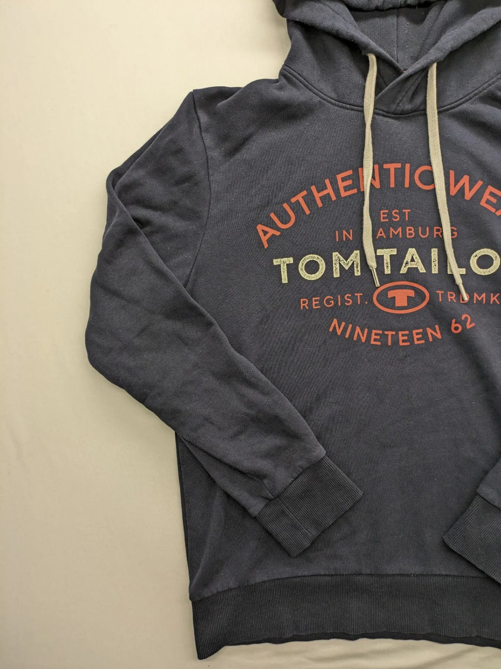 Tom Tailor multi hoodie with "Authentic Wear" logo print, drawstring hood, ribbed cuffs.
